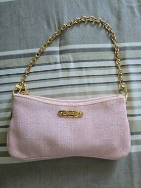 Pink Monogram Jacquard Chain Wristlet Clutch